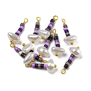 ABS Plastic Imitation Pearl Pendants, with Real 18K Gold Plated Brass Loops and Glass Seed Beads, Purple, 18.5~19.5x8x5.5mm, Hole: 1.6mm(KK-C046-01B)