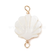 Natural Freshwater Shell Connector Charms, Shell Shaped Links with Copper Loops, Light Gold, 23x15x3mm, Hole: 2mm(PALLOY-JF02442-01)