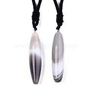 Natural Agate Pendant Necklaces, with Random Color Polyester Cords, Rice, 26~29.9 inch(66~76cm)(NJEW-S421-006)