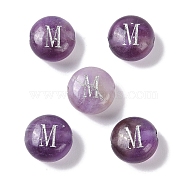 Natural Amethyst Beads, Rondelle with Letter, Letter M, 8.5~9x5~5.5mm, Hole: 1.2mm(G-L524-20M-03)