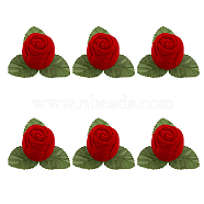 Rose Velvet Ring Box, with Plastic Leaf, Ring Storage Gift Case for Wedding, Engagement, Red, 8x8x4.5cm, Inner Diameter: 3.5x3.5x0.9cm(CON-WH0094-11)