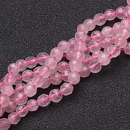 Natural Rose Quartz Beads Strands, Faceted,  Round, Pink, 4mm, Hole: 1mm, about 46pcs/strand, 7.8 inch(X-G-G099-F4mm-15)