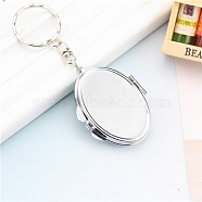Iron Folding Mirror Keychain, Travel Portable Compact Pocket Mirror, Blank Base for UV Resin Craft, Oval, 9.7cm, Oval: 50x39x8mm, Ring: 25x2.5mm(DIY-D079-01C)