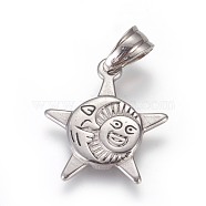 304 Stainless Steel Pendants, Sun and Moon, Antique Silver, 22x20x2mm, Hole: 4.5x7mm(STAS-E449-47AS)