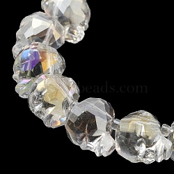 Transparent Electroplated Glass Beads Strands, Rainbow Plated, Faceted Skull, Clear AB, 15x13x13.5mm, Hole: 1.4mm, about 48~50pcs/strand, 22.83~23.23 inch(58~59cm)(GLAA-G104-02C)