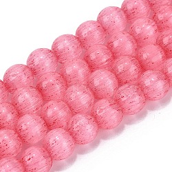 Glass Imitation Cat Eye Beads Strands, Round, Cerise, 6~6.5mm, Hole: 0.9~1mm, about 67~70pcs/strand, 14.57~15.16 inch(37~38.5cm)(GLAA-N074-03A-05)