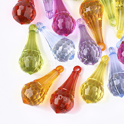 Transparent Acrylic Pendants, Faceted, teardrop, Mixed Color, 38.5x17x17mm, Hole: 3mm(X-TACR-S133-047)