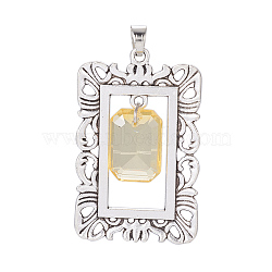 Antique Silver Plated Alloy Pendants, with Glass, Rectangle, Champagne Yellow, 48.5x30.5x7.5mm, Hole: 4.5x6.5mm(PALLOY-L220-01AS)