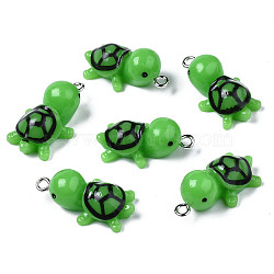 Opaque Resin Pendants, with Platinum Tone Iron Loop, Tortoise, Lime, 25.5~26.5x14~15x10mm, Hole: 2mm(RESI-T028-76)
