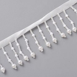 Polyester Ribbons, with Plastic Beads Tassel, Curtain Decoration, Costume Accessories, White, 1-3/4 inch(44mm)(OCOR-WH0078-02)