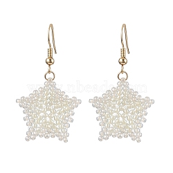 Snowflake Braided Glass Seed Bead Dangle Earrings, Brass Jewelry for Women, Golden, 43x25mm(EJEW-JE05868)