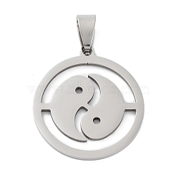 201 Stainless Steel Pendants, Laser Cut, Flat Round with Yin-yang Charm, Stainless Steel Color, 28.5x26x1.5mm, Hole: 9x5mm(STAS-A090-06P)