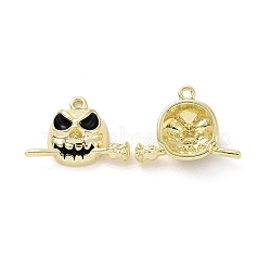 Rack Plating Alloy Enamel Pendants, Cadmium Free & Lead Free & Nickle Free, Skull with Rose Charn, Light Gold, 16.5x22.5x6.5mm, Hole: 1.5mm(FIND-I037-12LG)