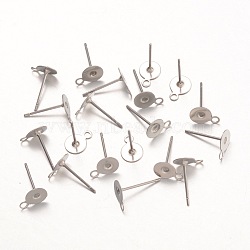 Non-Tarnish 316 Surgical Stainless Steel Stud Earring Settings, with Loop, Stainless Steel Color, 12.5mm, Hole: 1.5mm, Pin: 0.7mm, Tray: 6x8.5mm(STAS-K098-07-6mm-P)