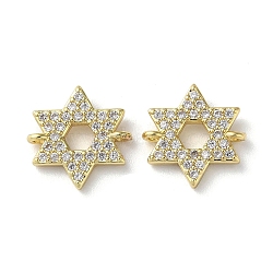 Rack Plating Brass Micro Pave Clear Cubic Zirconia Connector Charms, Star of David Links, Cadmium Free & Lead Free, Long-Lasting Plated, Real 18K Gold Plated, 12.5x12.5x2.5mm, Hole: 1mm(KK-P245-03G)