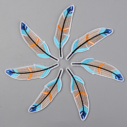 Computerized Embroidery Cloth Iron on/Sew on Patches, Appliques, Costume Accessories, Feather, Colorful, 82x23x1.5mm(DIY-S040-036)
