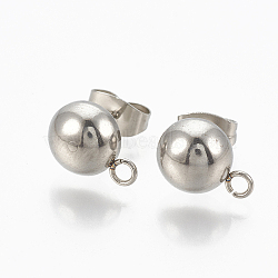 201 Stainless Steel Stud Earring Findings, with Loop and 304 Stainless Steel Pins, Dome/Half Round, Stainless Steel Color, 11x8mm, Hole: 1.8mm, Pin: 0.8mm(STAS-Q225-16A-8mm)