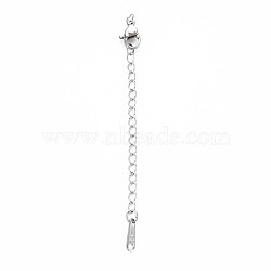 304 Stainless Steel Chain Extender, Cadmium Free & Nickel Free & Lead Free, with Clasps and Tiny Teardrop Charm, Stainless Steel Color, 50mm, Hole: 2.5mm(STAS-N088-43P)