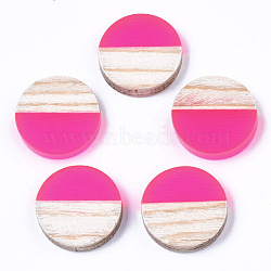 Resin & Wood Cabochons, Flat Round, Two Tone, Deep Pink, 15x3.5mm(RESI-R425-05I)