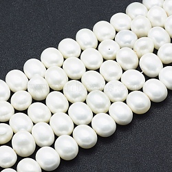 Shell Pearl Beads Strands, Polished, Oval, White, 16x13x12mm, Hole: 1mm, about 32pcs/strand, 16.1 inch(41cm)(BSHE-F001-02B)