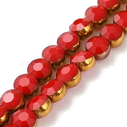 Electroplate Glass Beads Strands, Faceted, Flat Round, Red, 4x3mm, Hole: 0.8mm, about 74~75pcs/strand, 11.61''(29.5cm)(EGLA-A040-01A)