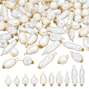 ABS Imitation Pearl Acrylic Pendant, with Brass Findings, Mixed Shapes, Floral White, 16~29x8~10.5x7~8mm, Hole: 2.3~3mm, 5style, 20pcs/style, 100pcs/set