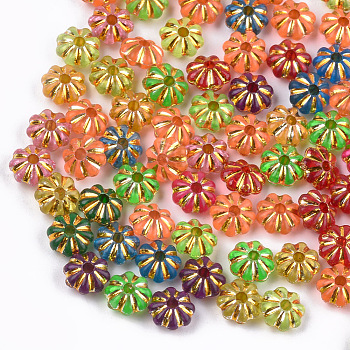 Plating Acrylic Beads, Metal Enlaced, Flower, Mixed Color, 6.5x3.5mm, Hole: 1mm, about 7000pcs/500g