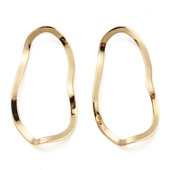 Brass Linking Rings, Irregular Wavy Oval Connector, Real 18K Gold Plated, 35x19x2mm