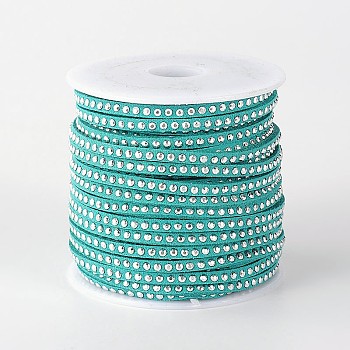 Rivet Faux Suede Cord, Faux Suede Lace, with Aluminum, Dark Turquoise, 3x2mm, about 20yards/roll