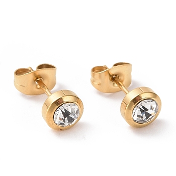 Rhinestone Column Stud Earrings, Golden Plated 304 Stainless Steel Jewelry for Women, Crystal, 15x6mm, Pin: 0.8mm