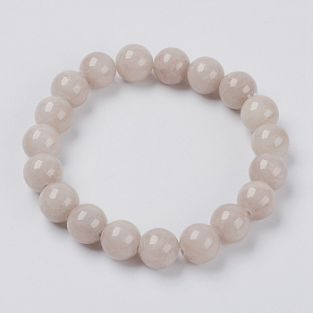 Natural Yellow Jade Beaded Stretch Bracelet, Dyed, Round, Lavender Blush, 2 inch(5cm), Beads:  6mm