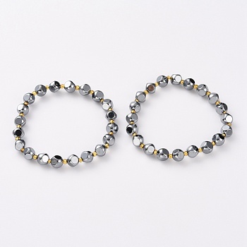 Terahertz Stone Beads Stretch Bracelets, Faceted, Six Sided Celestial Dice, Inner Diameter: 1-7/8~2-1/8 inch(4.7~5.5cm)