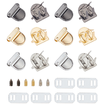 WADORN 6 Sets 3 Colors Stainless Steel Bag Tuck Clasps, Handbag Thumb Locks, with Iron Spacer and Screw, Mixed Color, 2.95x3.05x0.95cm, Slot : 5mm, 2 sets/color