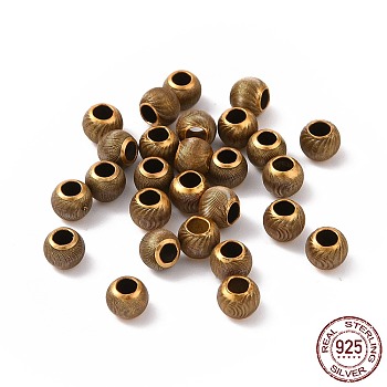 925 Sterling Silver Beads, Barrel with Textured, Antique Golden, 4x3mm, Hole: 1.8mm, about 75Pcs/5g