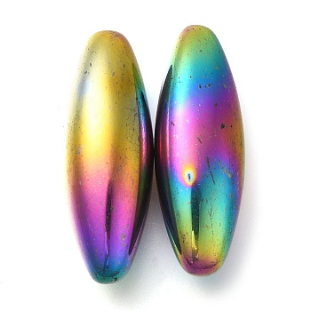 Synthetic Magnetic Hematite Beads, Nickel Free & Lead Free, No Hole, Oval, Rainbow Plated, 38x13.5mm