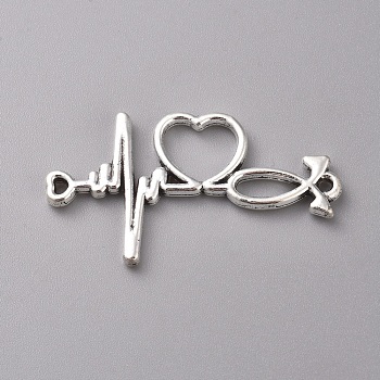 Tibetan Style Alloy Pendants,  Heartbeat, Antique Silver, 19x34x2mm, Hole: 1.2mm