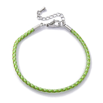 Polyester Cord Braided Bracelet Makings, with Stainless Steel Claw Lobster Clasps, Brass Findings, Long-Lasting Plated, Lawn Green, 7-3/8 inch(18.8cm)