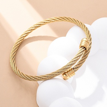 304 Stainless Steel Torque Bangles for Women, Twisted, Golden, 1/2 inch(1.2cm), Inner Diameter: 2-1/4 inch(5.75cm)