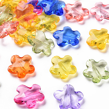 Transparent Acrylic Beads, Faceted, Flower, Mixed Color, 18.5x18.5x5.5mm, Hole: 1.2mm