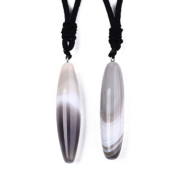 Natural Agate Pendant Necklaces, with Random Color Polyester Cords, Rice, 26~29.9 inch(66~76cm)