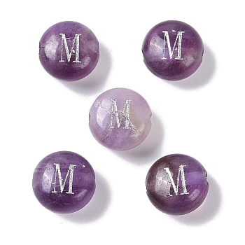 Natural Amethyst Beads, Rondelle with Letter, Letter M, 8.5~9x5~5.5mm, Hole: 1.2mm