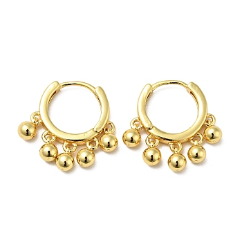 Brass Round Beads Dangle Hoop Earrings for Women, Lead Free & Cadmium Free, Golden, 20.5mm, Pin: 0.8mm