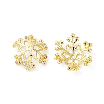 Brass Micro Pave Cubic Zirconia Bead Cap, Snowflake, Real 16K Gold Plated, 19.5x17.5x6mm, Hole: 1.4mm