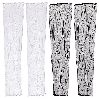 CRASPIRE 2Pairs 2 Colors Elegant Lightning Bolt Pattern Polyester Lace Arm Sleeves, Long Fingerless Driving Gloves, for Women, Girls, Mixed Color, 535x147x1mm, 1pair/color