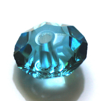 Imitation Austrian Crystal Beads, Grade AAA, K9 Glass, Faceted, Flat Round, Deep Sky Blue, 8x4mm, Hole: 0.9~1mm