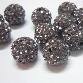 Polymer Clay Rhinestone Beads, Pave Disco Ball Beads, Grade A, Round, PP15, Black Diamond, PP15(2.1~2.2mm), 10mm, Hole: 1.8~2mm