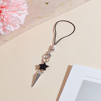 1Pc Alloy Cone Mobile Straps, Nylon Thread Anti-Lost Mobile Accessories Decoration, Star, Platinum, 112mm