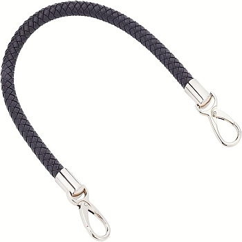 WADORN PU Imitation Leather Braided Bag Handle, Bag Strap, with Alloy Snap Clasp, Black, 49.5cm, 1pc/box