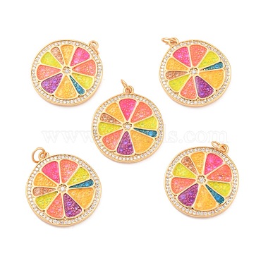 Real 18K Gold Plated Colorful Flat Round Brass Pendants