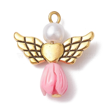 Antique Golden Pearl Pink Angel & Fairy Alloy+Resin Pendants